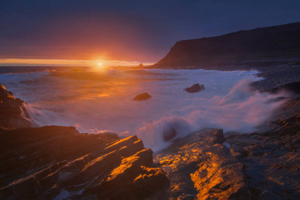 alba nella penisola di rybachy. russia - sunrise sun gold sea foto e immagini stock