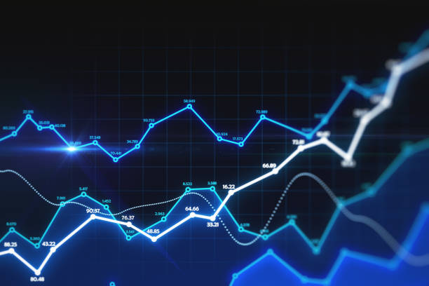 istock Big data net concept with digital glowing statistic graphs and numbers on dark wallpaper 1306543109