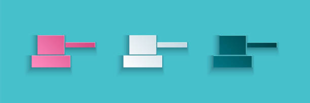 istock Paper cut Spray can nozzle cap icon isolated on blue background. Paper art style. Vector 1306546390