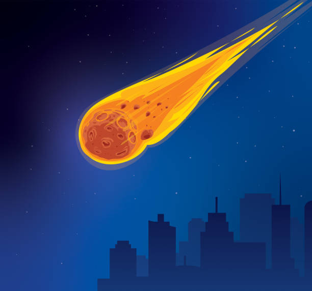 도시에 떨어지는 소행성 - asteroid stock illustrations