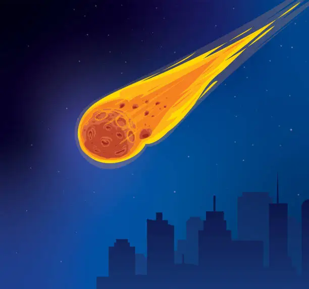 Vector illustration of Falling asteroid on city
