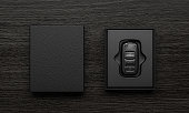 Car keys in open leather corporate gift box and cover for branding design