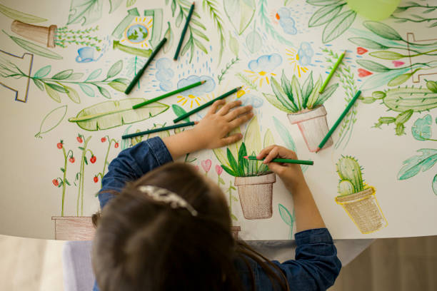 Girl drawing plants