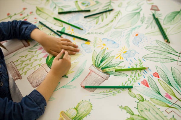 Girl drawing plants