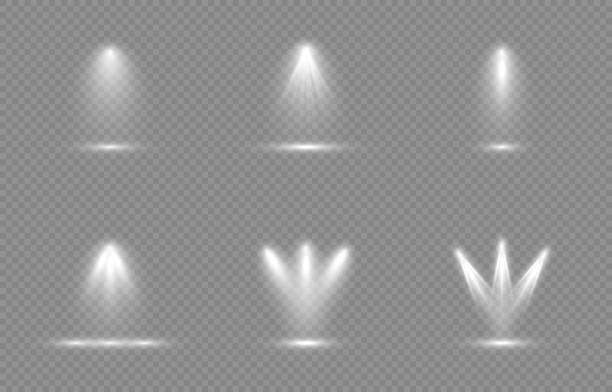 vektor-set von licht. lichtquelle, studiobeleuchtung, wände, png. lichtstrahlen, lichteffekt. - punktlicht stock-grafiken, -clipart, -cartoons und -symbole