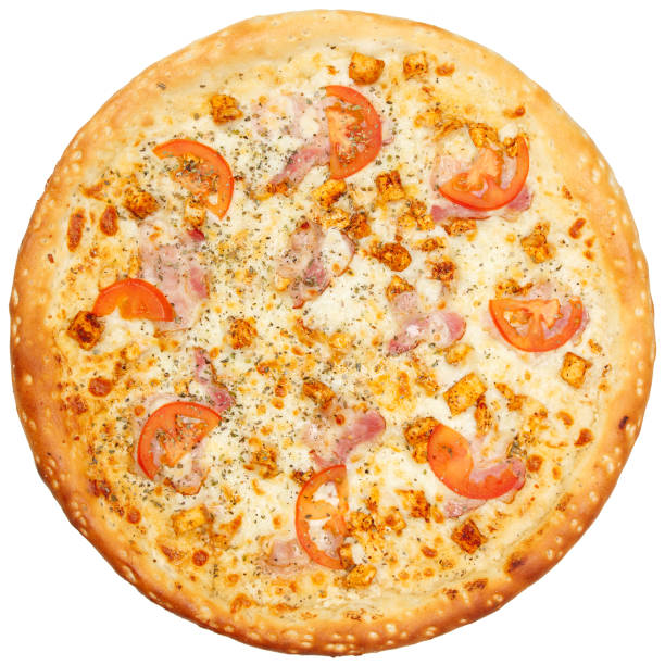 istock Delicious classic italian Pizza with bacon, tomatoes, sauce and cheese 1306554813