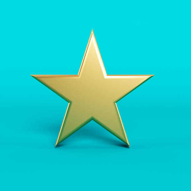 istock Feedback concept Golden star shape on cyan-colored background 1306557508