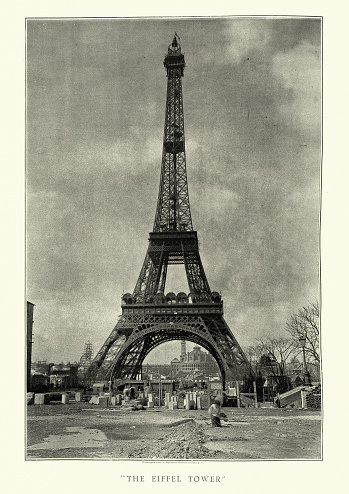 Vintage photograph of the Eiffel Tower just after it was completed for the Exposition Universelle of 1889