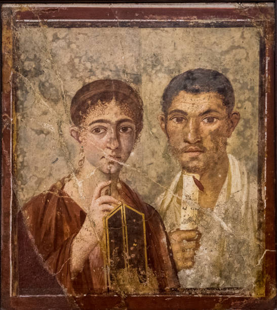 Portrait of the baker Terentius Neo and his wife. Perhaps ht only one of this kind discovered in the ancient roman site of Pompeii, near Naples. It was completely destroyed by the eruption of Mount Vesuvius. Portrait of the baker Terentius Neo and his wife. Perhaps ht only one of this kind discovered in the ancient roman site of Pompeii, near Naples. It was completely destroyed by the eruption of Mount Vesuvius. fresco stock pictures, royalty-free photos & images