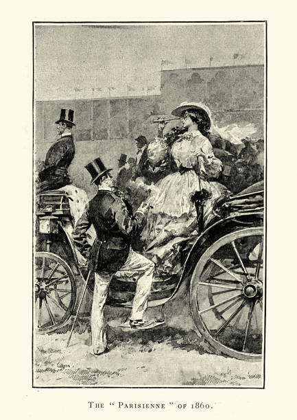 ilustraciones, imágenes clip art, dibujos animados e iconos de stock de pareja parisina de la década de 1860, siglo xix parís, francia - wrexham