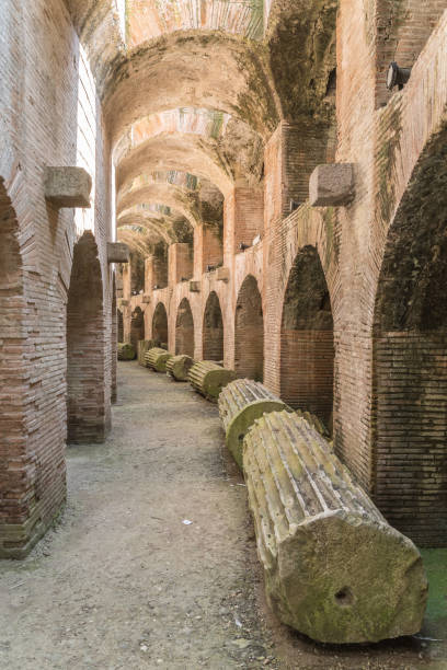 underground of the flavian amphitheater (pozzuoli), italy - flavian imagens e fotografias de stock
