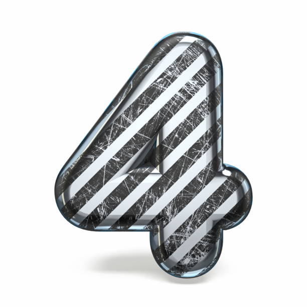 istock Striped steel black scratched font Number 4 FOUR 3D 1306564414