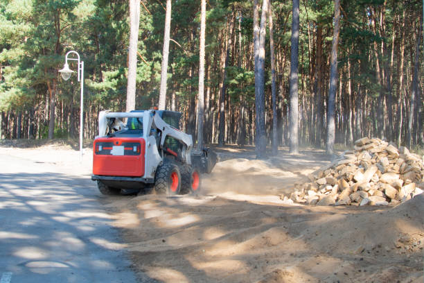 sprzątanie parku, serwisowanie torów w parku. przygotowanie do sezonu letniego. specjalny sprzęt, koparka pracuje na wiosnę w parku, naprawiając chodnik. - asphalt truck transportation mode of transport zdjęcia i obrazy z banku zdjęć