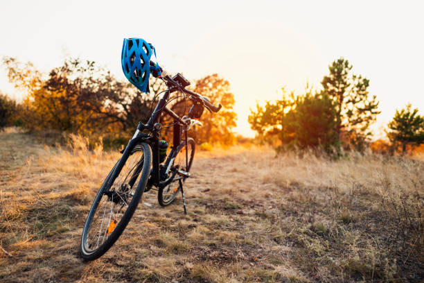 istock Bicycle and cycling helmet in nature 1306566676