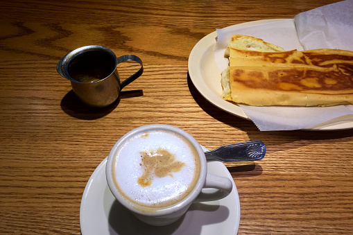 Café con leche and an Egg Sandwich