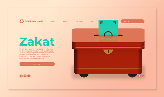 Zakat Landing Page Template With 3D Illustration Of Charity Box