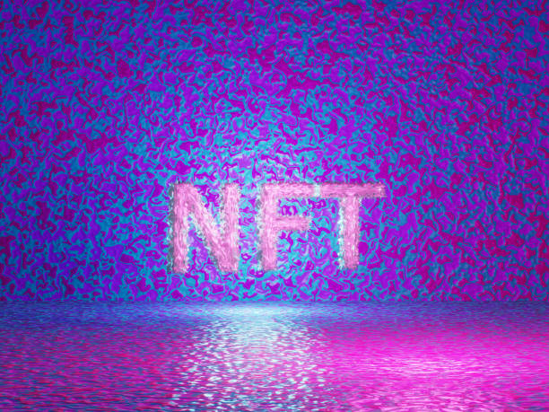 ntf text on vivid tech violet background. non-refundable token. 3d render. crypto art place for selling. blockchain concept. - refundable imagens e fotografias de stock