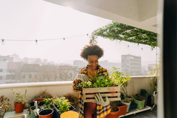 istock Rearranging my balcony garden 1306572160