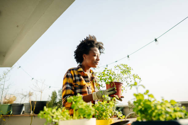 istock Rearranging my balcony garden 1306572695