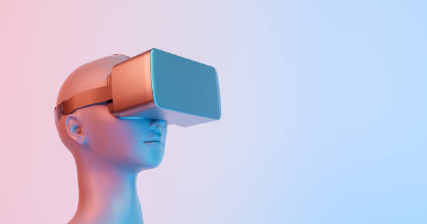 3d illustration of female bust with VR glasses