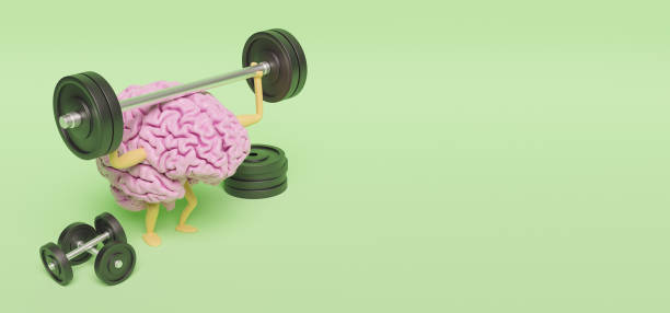 istock pink brain with legs and arms exercising with dumbbells 1306572751