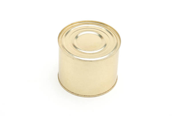 istock Metal tin can with meat on a white background 1306573522