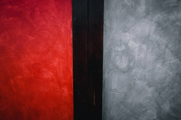istock Aged wall texture with scratches. Gray silver with red abstract texture with wooden panels 1306573702