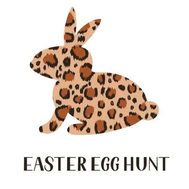 Vector illustration of Easter bunny leopard or cheetah prints isolated on white. Easter celebration typography poster. Vector template for invitation, greeting card, flyer, banner, etc