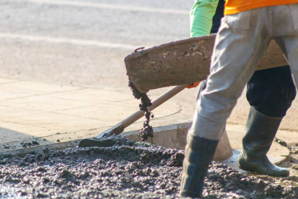 istock concrete casting work. using a concrete pump machine to fill the floor concrete with worker. 1306582965