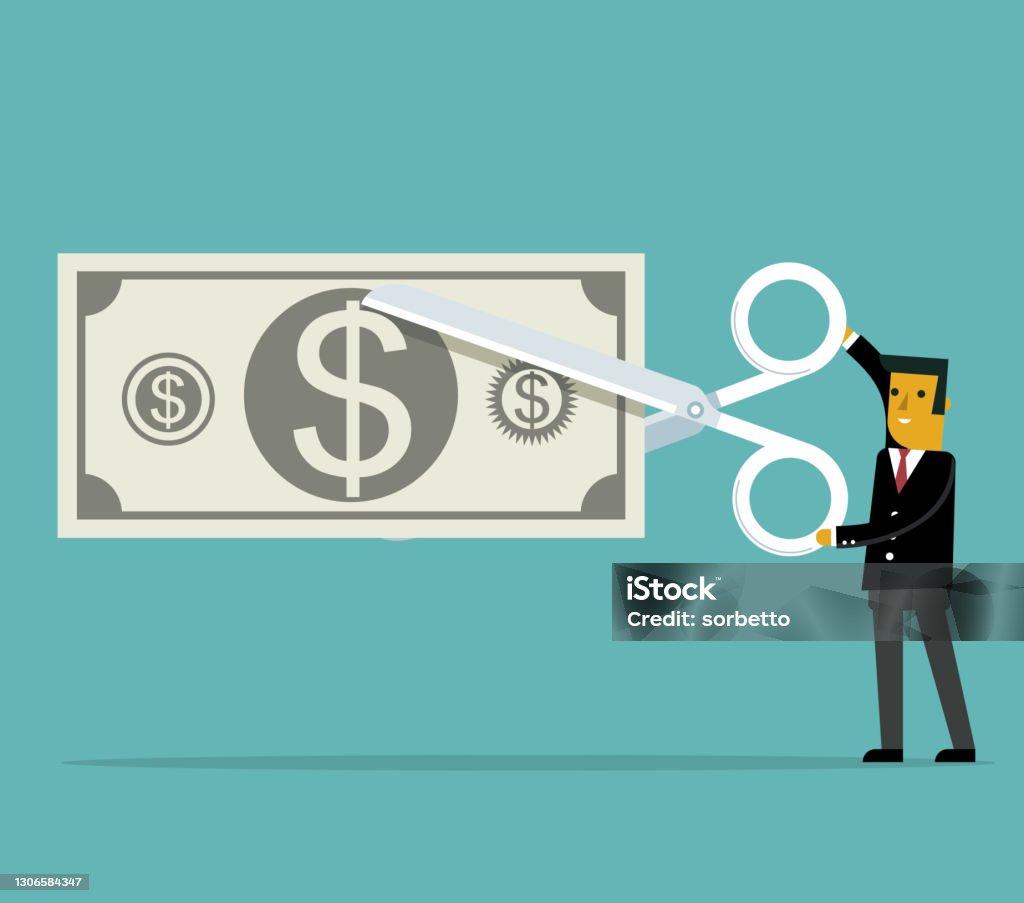 Mony Cutter Scissors Cutting Money Stock Illustration - Download Image Now ...