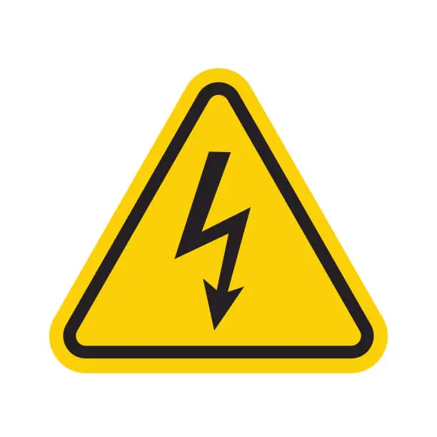 Vector illustration of High voltage sign in yellow triangle. Symbol warning danger. Isolated vector illustration