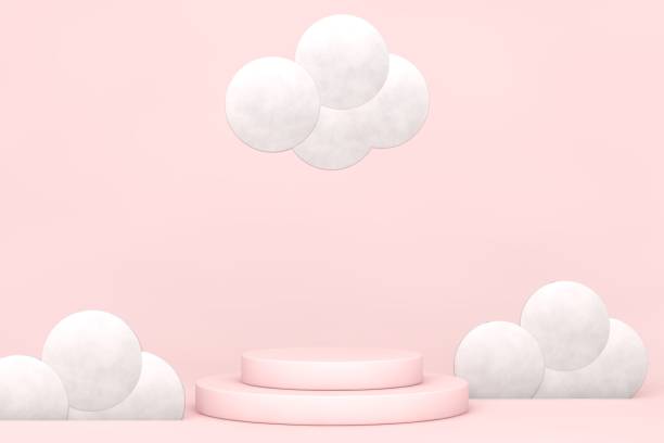 istock Abstract pastel pink background with product display stand and clouds 1306602866