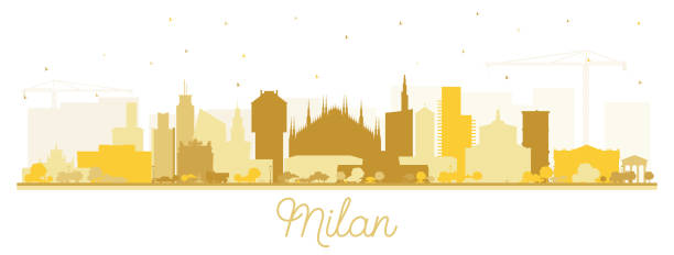 illustrazioni stock, clip art, cartoni animati e icone di tendenza di milano italia city skyline silhouette con edifici dorati isolati su bianco. - milan city