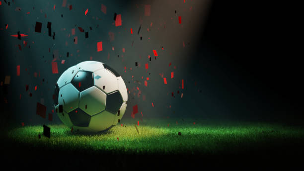 istock Football and grass with confetties 3d rendering 1306607485