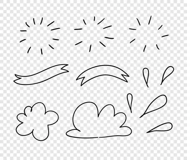 Vector illustration of Doodle illustration. Hipster black Ink art work. Cute vector illustration. Hand Drawn set of stars, cloud