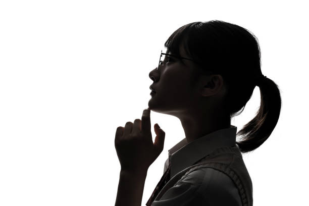 silhouette of asian high school girl. - silhueta imagens e fotografias de stock