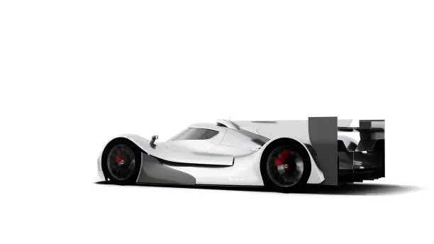 fast generic sports car for motorsports, lemans prototype isolated on white background.Motion blur. Car of my own design, legal to use.Photorealistic render.