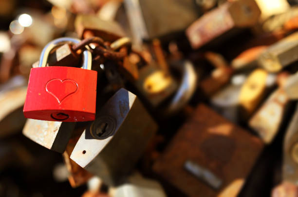 istock Padlock for love. The closed red padlock with heart 1306618642