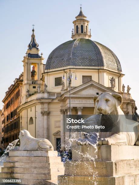 The Beautiful Church Of Santa Maria Dei Miracoli In Piazza Del Popolo In The Historic And Baroque Heart Of Rome Stock Photo - Download Image Now