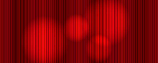 ilustrações, clipart, desenhos animados e ícones de vetor brilhante fundo de cortina vermelha colorida com luzes de palco abstratas, cenário gráfico colorido, ilustração brilhante. - curtain red stage theater stage