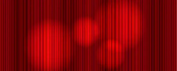 Vector illustration of Vector bright colorful red curtain background with  abstract stage lights, colorful graphic backdrop, glowing illustration.
