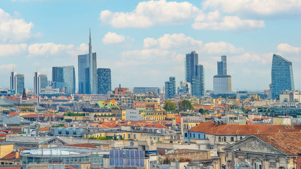 Modern buildings in Milan, Italy Milan city panorama view from high up milan stock pictures, royalty-free photos & images