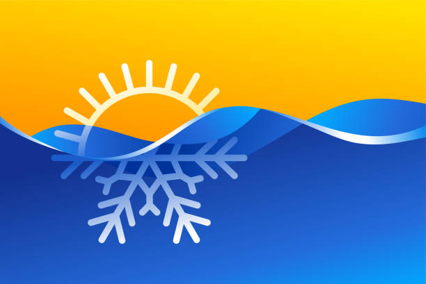 ilustraciones, imágenes clip art, dibujos animados e iconos de stock de cambio climático y control - sol y copo de nieve - refresco