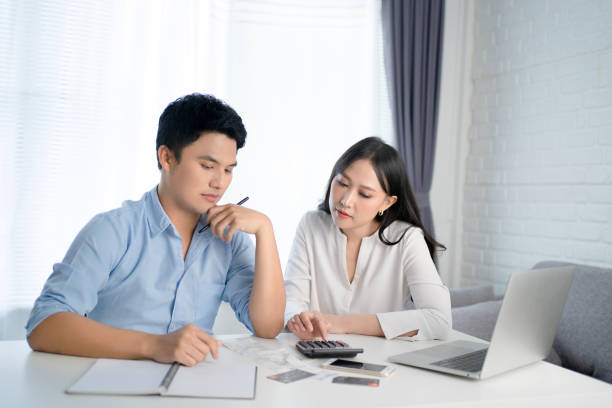 istock Asian couples are stressed with bill income at home. 1306630026