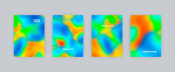 Set of vector cover templates in crazy acid colors Set of vector cover templates. Crazy acid colors splash hand painted psychedelic tie dye blurred background. For flyers, posters and placards design infrared background stock illustrations