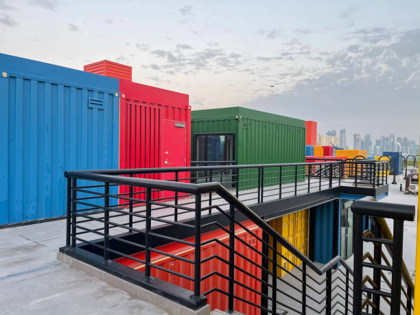 Doha, Qatar - February 03, 2021: Eclectic Street Corniche. Colorful Containers Food Street