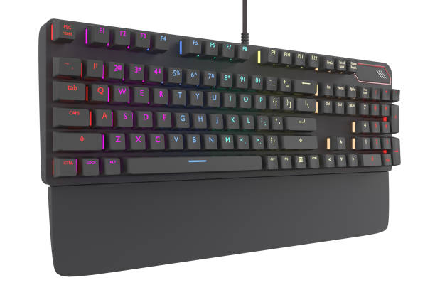 istock Black computer keyboard with rgb color isolated on white with clipping path. 1306638229
