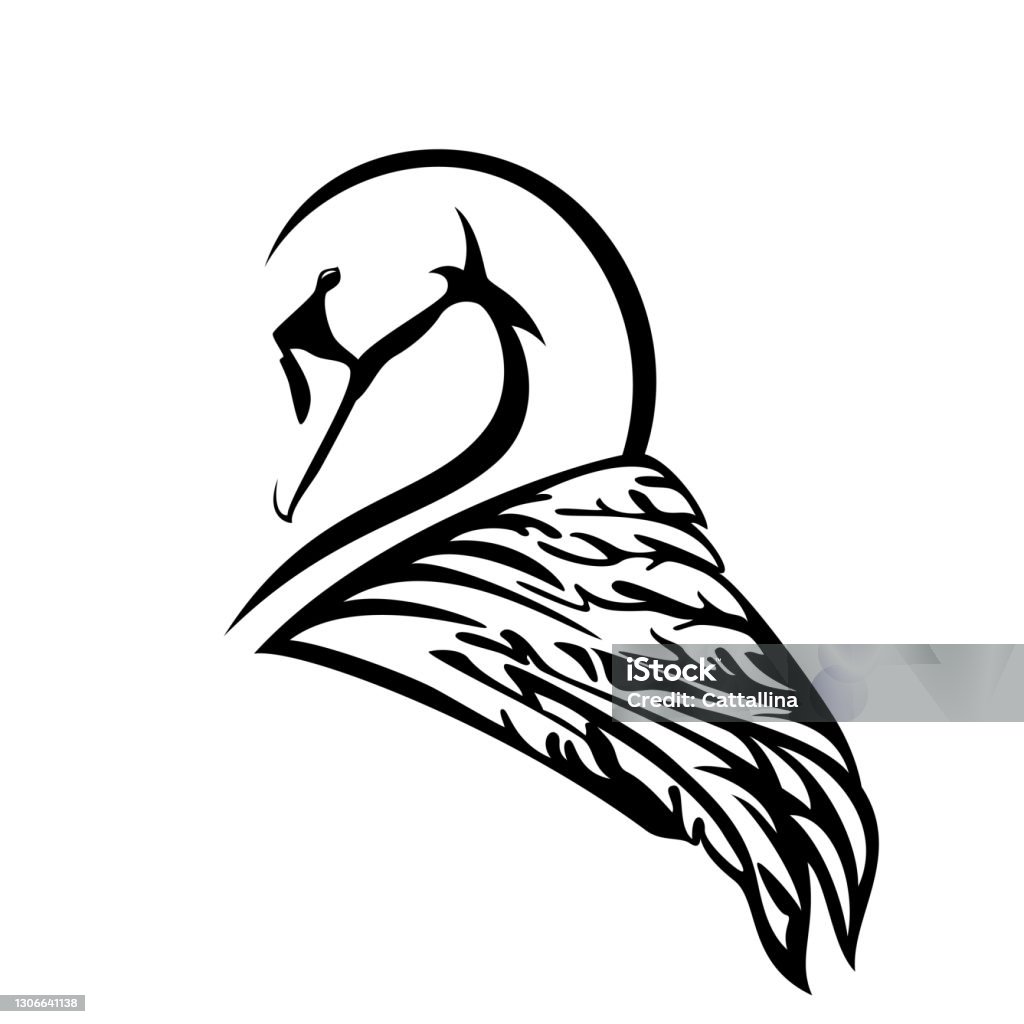 Hồ Sơ Đầu Chim Thiên Nga Và Cánh Cách Điệu Đường Viền Vector Đen ...