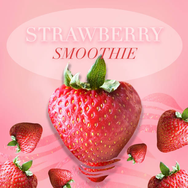 Fresh Strawberries with Words Strawberry Smoothie on Background