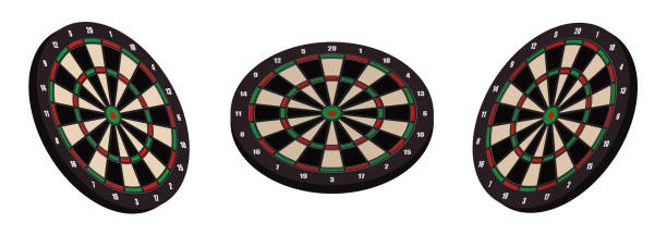 3d kolor rzutki deski w różnych pozycjach. cel, sprzęt do zawodów sportowych. wektor - dartboard bulls eye vector pub stock illustrations